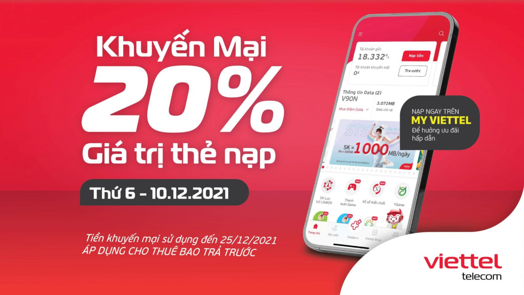 khuyến mãi viettel 20/12
