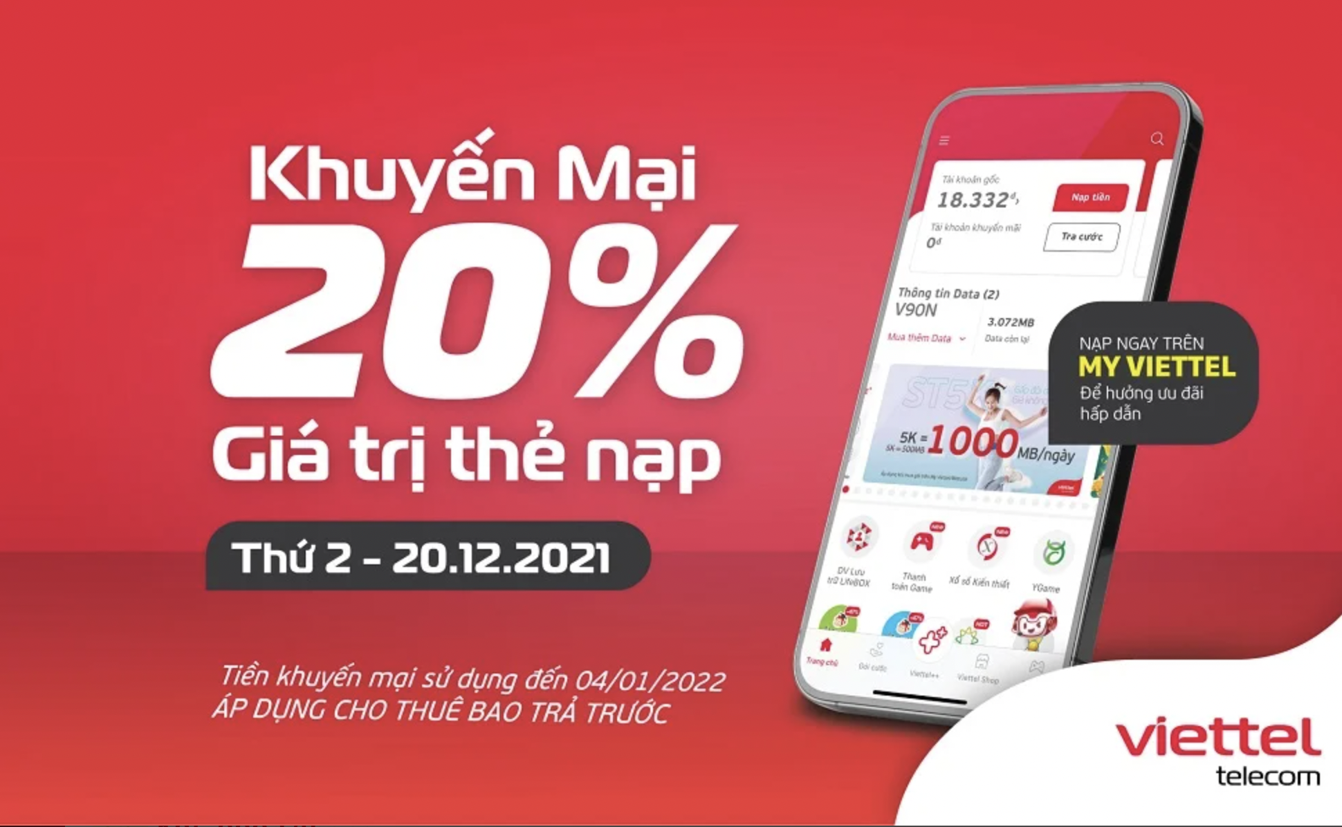 khuyến mãi viettel 20/12